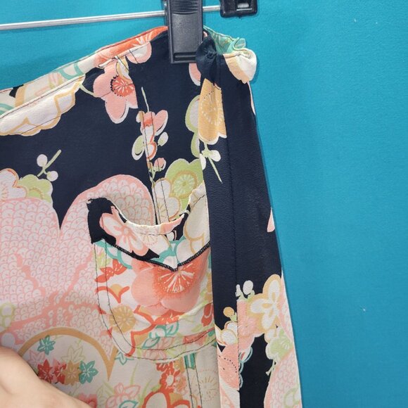 Floral Kim Stein Rayon Skirt Size 2 Black Multi-Color Mid-Length - Picture 7 of 10